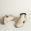 Sky-Star da uomo in nylon color crema e pelle con stella in pelle scamosciata blu