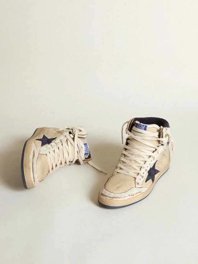 Sky-Star da uomo in nylon color crema e pelle con stella in pelle scamosciata blu