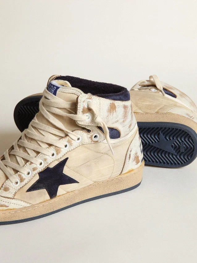 Sky-Star da uomo in nylon color crema e pelle con stella in pelle scamosciata blu