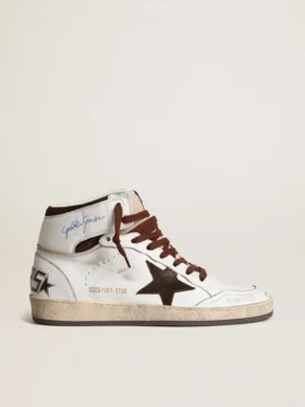 Sky-Star da uomo in pelle nappa bianca con stella in pelle scamosciata color cioccolato