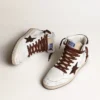 Sky-Star da uomo in pelle nappa bianca con stella in pelle scamosciata color cioccolato