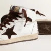 Sky-Star da uomo in pelle nappa bianca con stella in pelle scamosciata color cioccolato