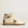 Sky-Star da uomo in pelle nappa bianca con stella in pelle scamosciata grigio tortora