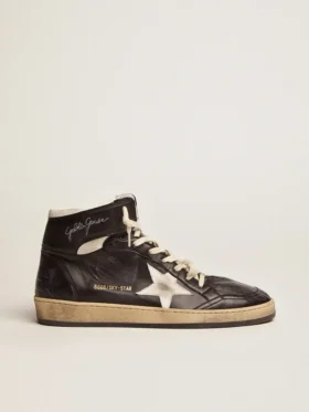 Sky-Star in pelle nappa nera con stella in pelle bianca