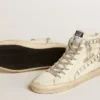 Slide con stella in pelle metallizzata argento e inserto in pelle con stelle