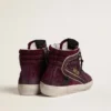 Slide da donna in glitter nero ciliegia e pelle scamosciata con stella in pelle e dettaglio in pelle metallizzata