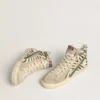 Slide da donna in pelle di pony con stampa zebrata e inserto in pelle laminata verde
