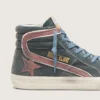 Slide da uomo in pelle scamosciata grigia con stella e striscia in nabuk marrone