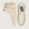 Slide in beige con stella e striscia in pelle rosa metallizzata