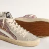 Slide in glitter lilla con stella in pelle bianca e dettagli luccicanti