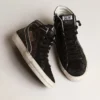 Slide in glitter marrone con stella in pelle nera e dettagli luccicanti