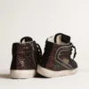 Slide in glitter marrone con stella in pelle nera e dettagli luccicanti