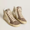 Slide in nappa con stella glitterata e inserti in vernice