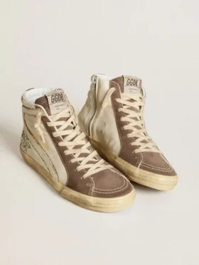 Slide in nappa con stella glitterata e inserti in vernice