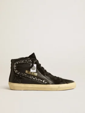 Slide in pelle con stella nera e cristalli Swarovski