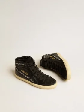 Slide in pelle con stella nera e cristalli Swarovski