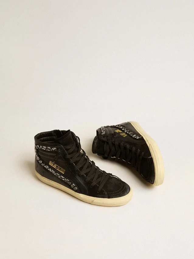 Slide in pelle con stella nera e cristalli Swarovski