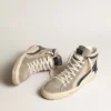 Slide in rete beige e nylon con stella in pelle blu e dettaglio luccicante
