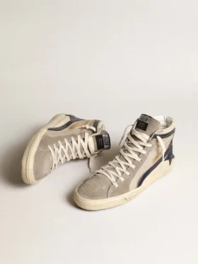Slide in rete beige e nylon con stella in pelle blu e dettaglio luccicante