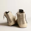 Slide in rete beige e nylon con stella in pelle blu e dettaglio luccicante