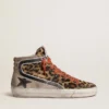 Slide LTD da donna in pelle di pony con stampa leopardata, stella in pelle metallizzata e dettagli luccicanti