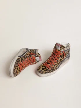 Slide LTD da donna in pelle di pony con stampa leopardata, stella in pelle metallizzata e dettagli luccicanti