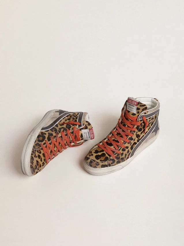 Slide LTD da donna in pelle di pony con stampa leopardata, stella in pelle metallizzata e dettagli luccicanti