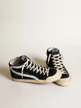 Slide Penstar da uomo in pelle scamosciata nera con stella nera e striscia bianca