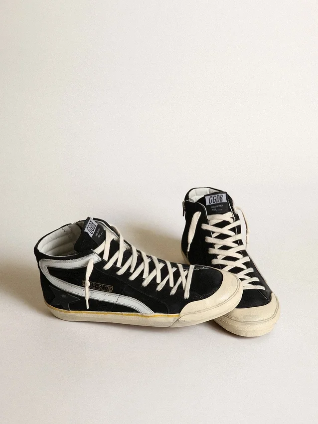 Slide Penstar da uomo in pelle scamosciata nera con stella nera e striscia bianca