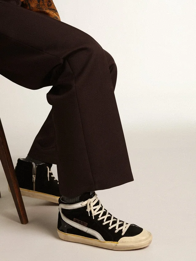 Slide Penstar da uomo in pelle scamosciata nera con stella nera e striscia bianca