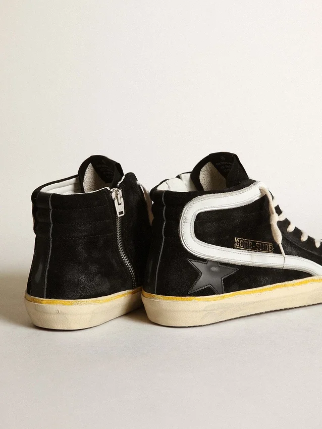 Slide Penstar da uomo in pelle scamosciata nera con stella nera e striscia bianca