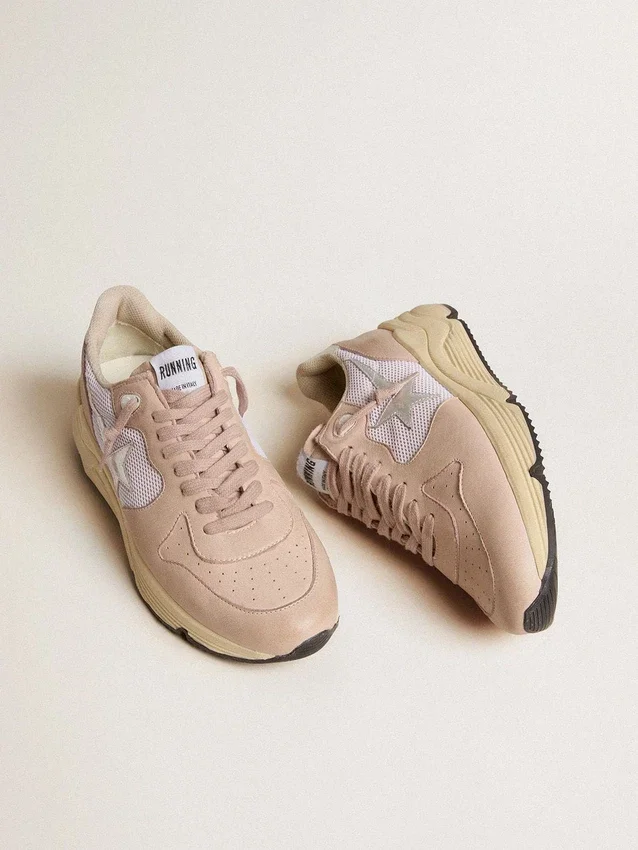 Sneaker da donna con Running Sole in mesh e nabuk con stella in pelle metallizzata argento
