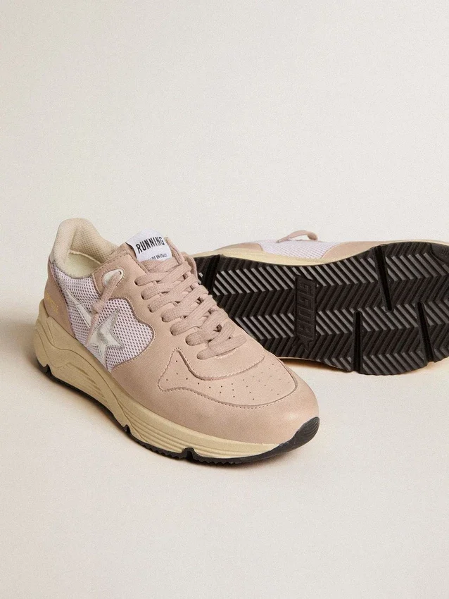 Sneaker da donna con Running Sole in mesh e nabuk con stella in pelle metallizzata argento
