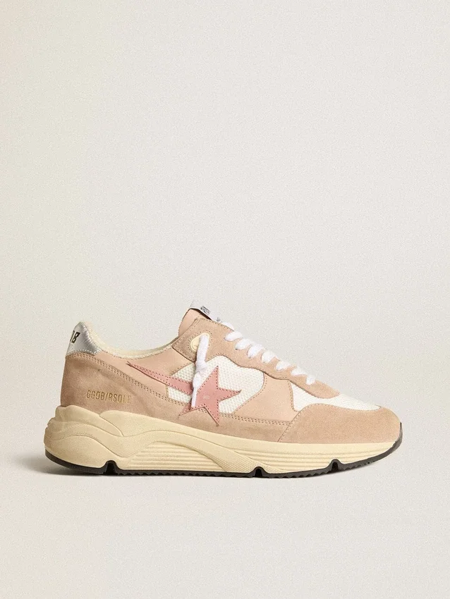 Sneaker da donna con Running Sole in mesh e pelle scamosciata con stella rosa e linguetta sul tallone argentata