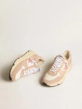Sneaker da donna con Running Sole in mesh e pelle scamosciata con stella rosa e linguetta sul tallone argentata