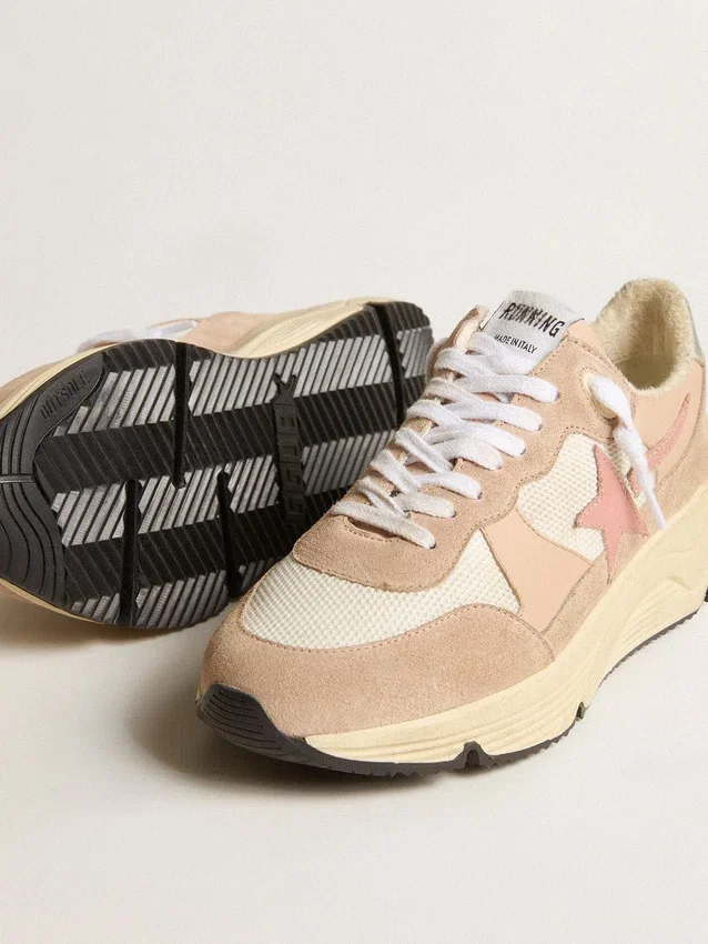 Sneaker da donna con Running Sole in mesh e pelle scamosciata con stella rosa e linguetta sul tallone argentata