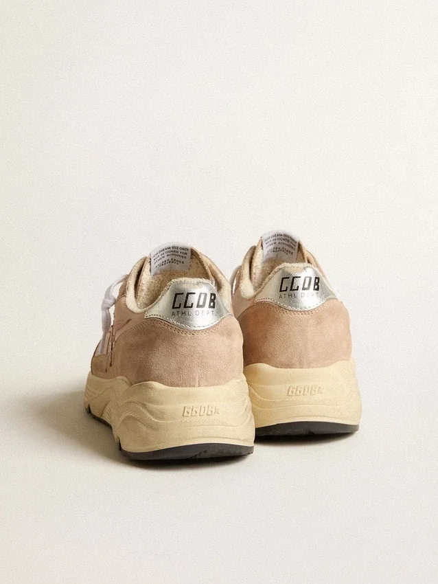 Sneaker da donna con Running Sole in mesh e pelle scamosciata con stella rosa e linguetta sul tallone argentata