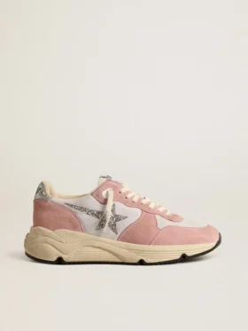 Sneaker da donna con Running Sole in mesh grigio e pelle scamosciata con stella glitterata argento