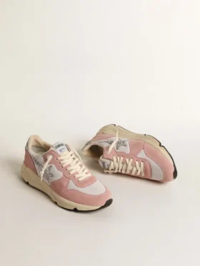 Sneaker da donna con Running Sole in mesh grigio e pelle scamosciata con stella glitterata argento