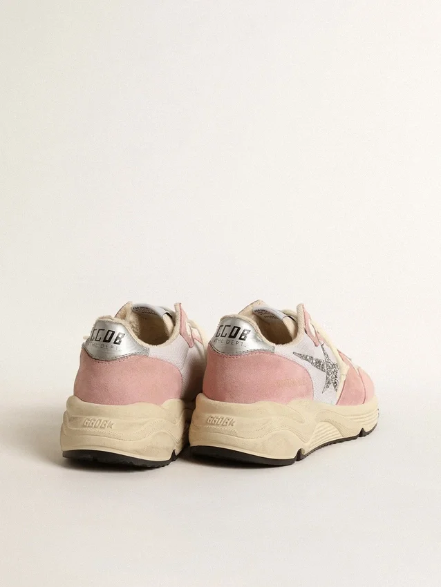 Sneaker da donna con Running Sole in mesh grigio e pelle scamosciata con stella glitterata argento