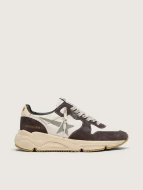 Sneaker da donna con Running Sole in nappa e pelle scamosciata marrone con stella in cristallo Swarovski