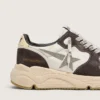 Sneaker da donna con Running Sole in nappa e pelle scamosciata marrone con stella in cristallo Swarovski