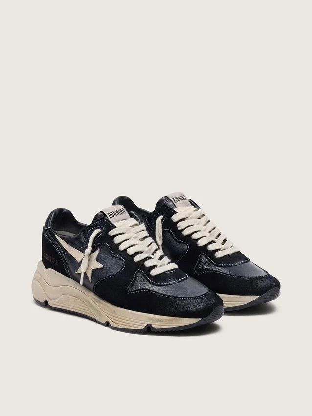 Sneaker da donna con Running Sole in nappa e pelle scamosciata nere