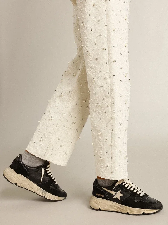 Sneaker da donna con Running Sole in nappa e pelle scamosciata nere
