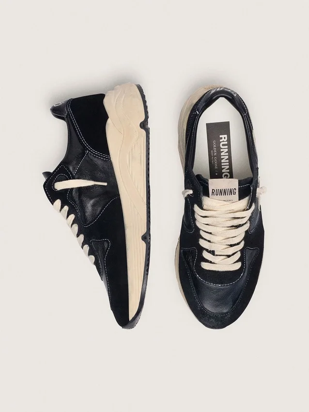 Sneaker da donna con Running Sole in nappa e pelle scamosciata nere