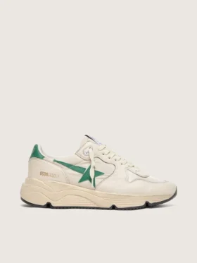 Sneaker da donna con Running Sole in nylon color crema e pelle con stella in pelle verde