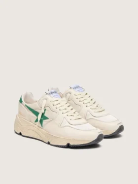Sneaker da donna con Running Sole in nylon color crema e pelle con stella in pelle verde