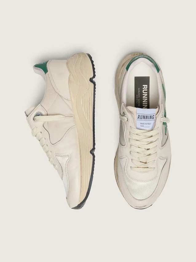 Sneaker da donna con Running Sole in nylon color crema e pelle con stella in pelle verde
