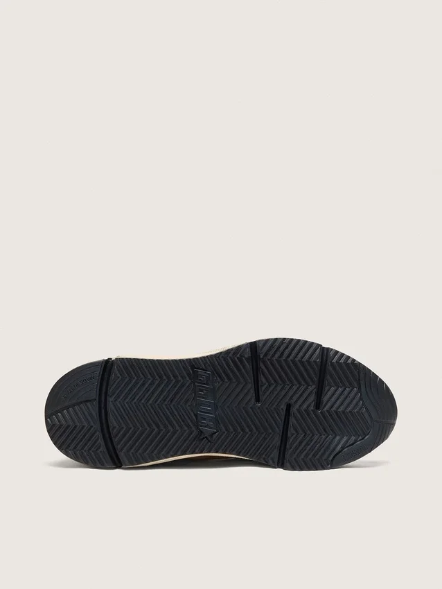 Sneaker da donna con Running Sole in nylon color crema e pelle con stella in pelle verde