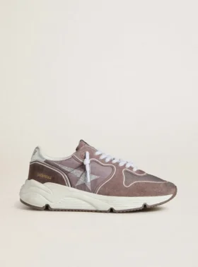 Sneaker da donna con Running Sole in nylon e pelle scamosciata color lavanda, con stella stampata e linguetta sul tallone in pelle argentata